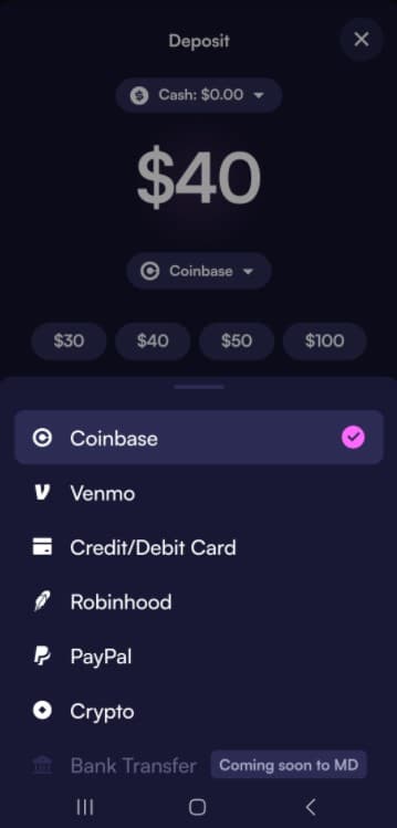 Payment Options Screen